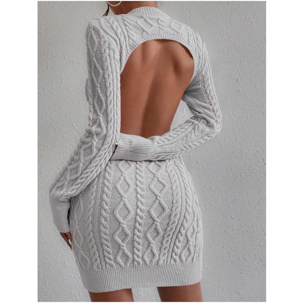 Luxe Chunky Knit Open Back Sweater Dress